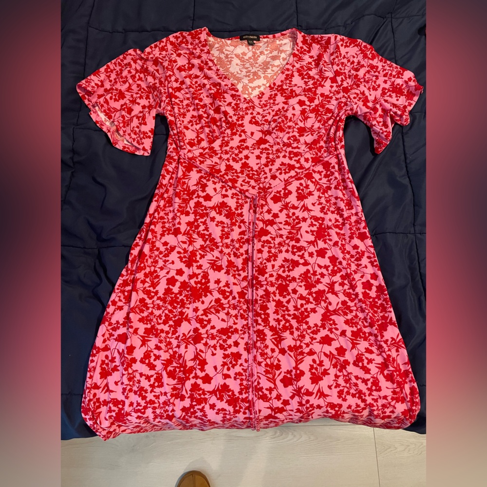 QED London Pink and Red Floral Dress